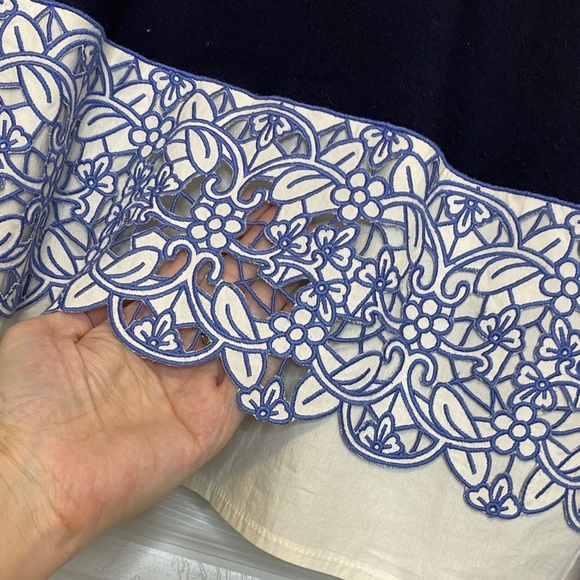 Tory Burch Navy Merino Peter Pan Collar Embroidered Sweater Office Petite S - Picture 10 of 16